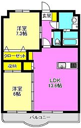 メゾンキンレイ2 2LDKの間取図画像