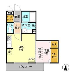 ブルースカイ 1LDKの間取図画像