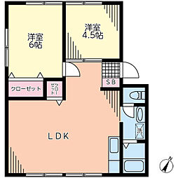 グリーンタウン勝田台Ｂ 2階2LDKの間取り
