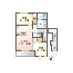 OLI OLI　A(オリオリA) 2階2LDKの間取り