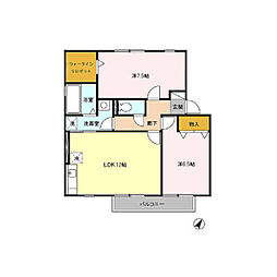 グランドゥール 2階2LDKの間取り