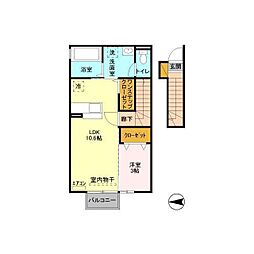 ラ・ルーチェ 2階1LDKの間取り