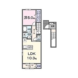 Ａｘｉｓ33 2階1LDKの間取り