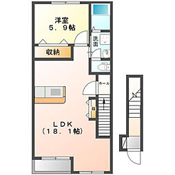 Allez Crest Neo（アレ　クレスト　ネオ） 2階1LDKの間取り