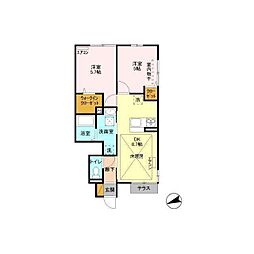 グリーンヴィレッジ 1階2DKの間取り