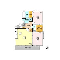 グランドゥールIII　B 1階2LDKの間取り
