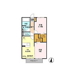 Senteur（サントゥール） 2階2DKの間取り