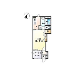 クレシア千草 1Kの間取図画像