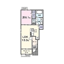 ラピスールA 1LDKの間取図画像