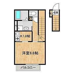 インレット荒川沖II　B棟 2階1Kの間取り