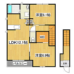 カーサソレアードＣ棟 2階2LDKの間取り