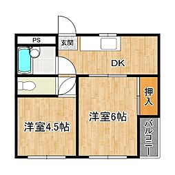 キネヤビル 3階2DKの間取り