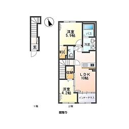 仮)土浦市乙戸新築アパート 2階2LDKの間取り