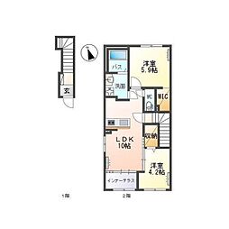 仮)土浦市乙戸新築アパート 2階2LDKの間取り