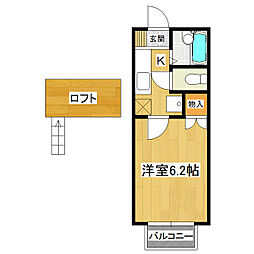サンステージＢ棟 1階1Kの間取り