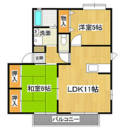 ブライトガーデン南D 2LDKの間取図画像
