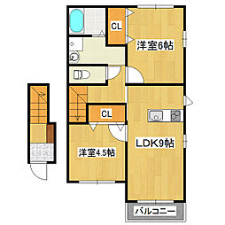 朝日ヴィラ乙戸B 2LDKの間取図画像