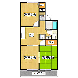 吉田ハイツ 3DKの間取図画像