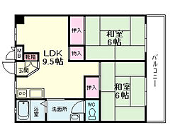 大開厚生年金住宅3棟 2LDKの間取図画像