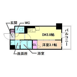 セルン新町 1DKの間取図画像