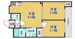 クリエオーレ津の辺町1 2LDKの間取図画像