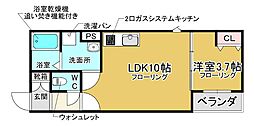 Agre石橋 2階1LDKの間取り