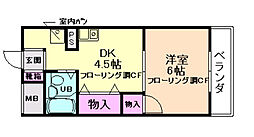グリーンヒル2 1DKの間取図画像