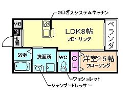 ワコーレヴィータ池田天神2丁目 1LDKの間取図画像