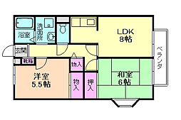 コンフォーレ上野西B棟 2LDKの間取図画像
