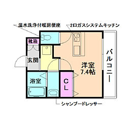 リアコート石橋 ワンルームの間取図画像
