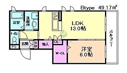 阪急宝塚本線 十三駅 徒歩6分の賃貸マンション 2階1LDKの間取り