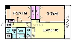 阪急宝塚本線 十三駅 徒歩10分の賃貸マンション 2階2LDKの間取り