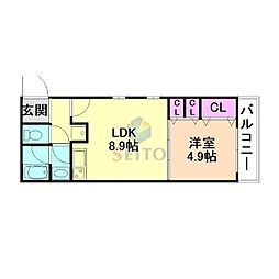阪急宝塚本線 豊中駅 徒歩8分の賃貸マンション 1階1LDKの間取り