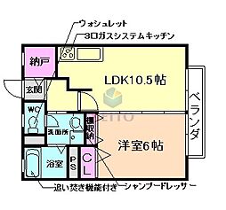 上野シティハイツ2 1LDKの間取図画像