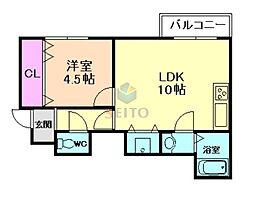 ゴールドスター桜の町 1LDKの間取図画像