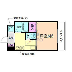 ソレアード岡町 1Kの間取図画像