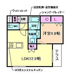 プラージュ豊中本町 1LDKの間取図画像