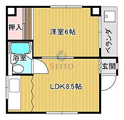 塚本ファミリーハイツ 1LDKの間取図画像