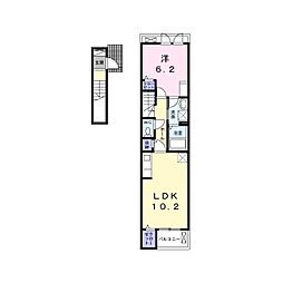 ヒカルサつくば要イーストIII 2階1LDKの間取り
