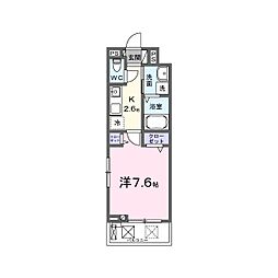 ヒカルサつくば花畑 2階1Kの間取り
