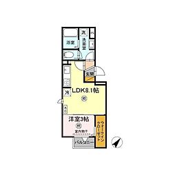 エストレア　A 2階1LDKの間取り