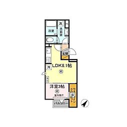 エストレア　A 1階1LDKの間取り