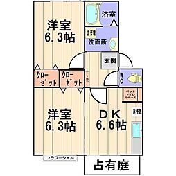 サンガーデン関Ｂ棟 1階2DKの間取り