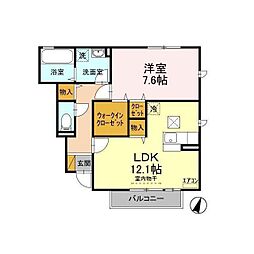 アルブルコートII 1階1LDKの間取り