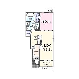 カレントヴィラVII　A 1階1LDKの間取り
