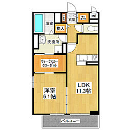 カーザ　ヴェルデ　C 2階1LDKの間取り