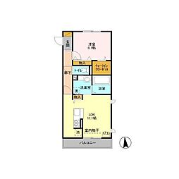 ゼピュロス学園の森　K 2階1LDKの間取り