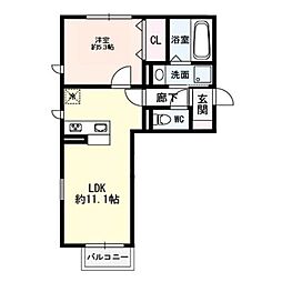 アルフォンテーヌ　A 2階1LDKの間取り