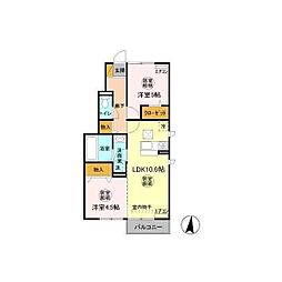 シャイニースカイコート 2LDKの間取図画像