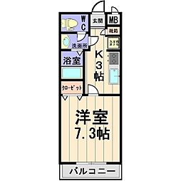 エイブル2 1Kの間取図画像